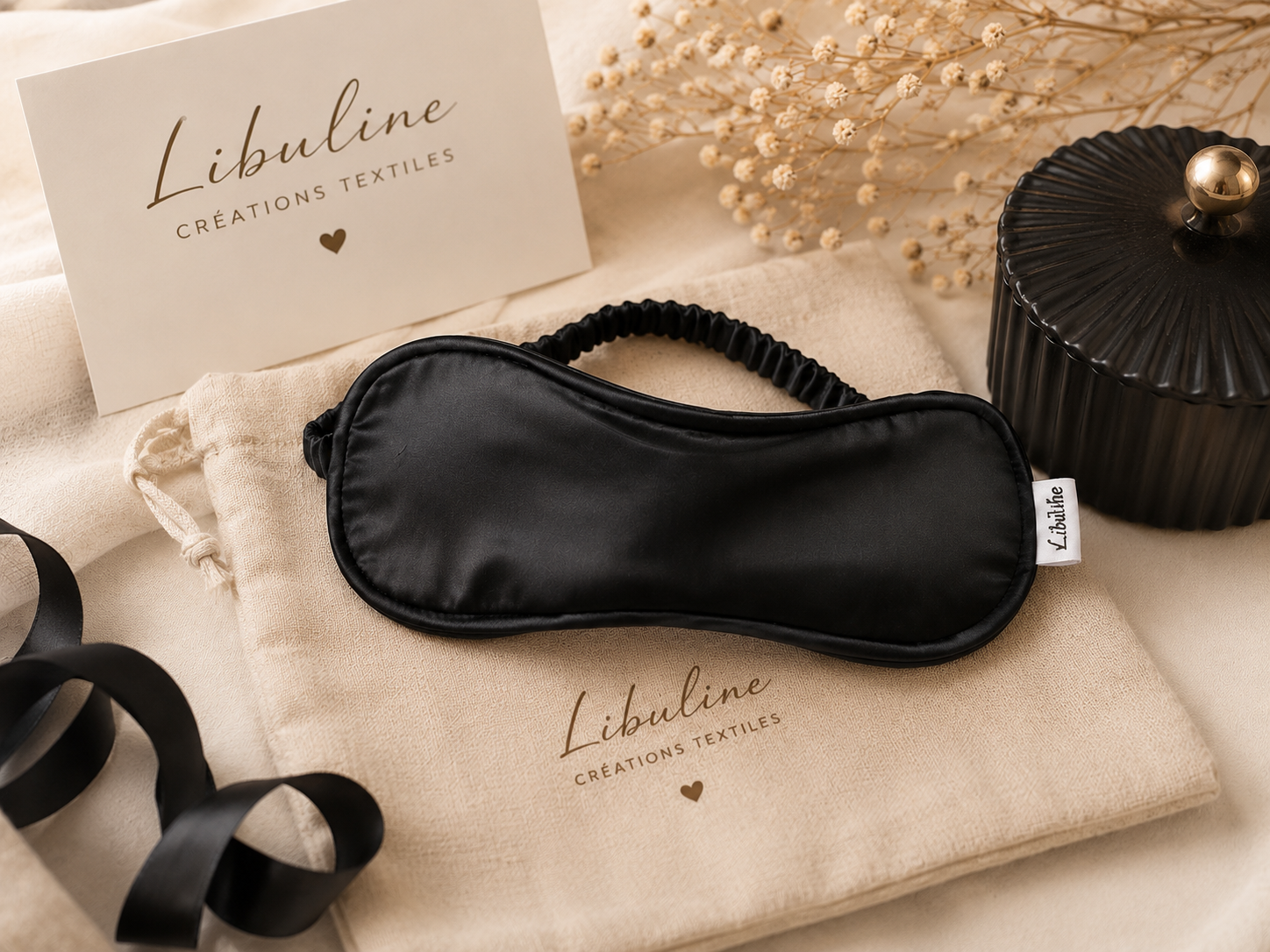 Kit masque de nuit, sommeil, fichu, chouchou et sac de rangement en soie de mûrier et bien-être